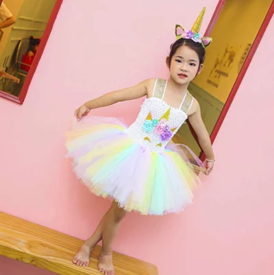 Unicorn Costume for Girls Dress Up Clothes for Little Girls Rainbow Unicorn Tutu with Headband Birthday Gift